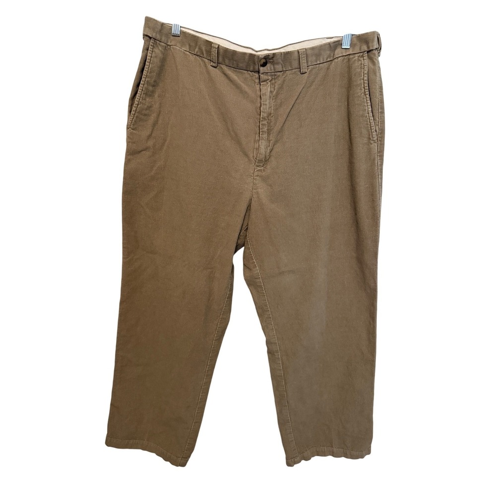 Haggar Mens Corduroy Pants 42x30 Brown Casual Classic Fit Relaxed Elastic waist